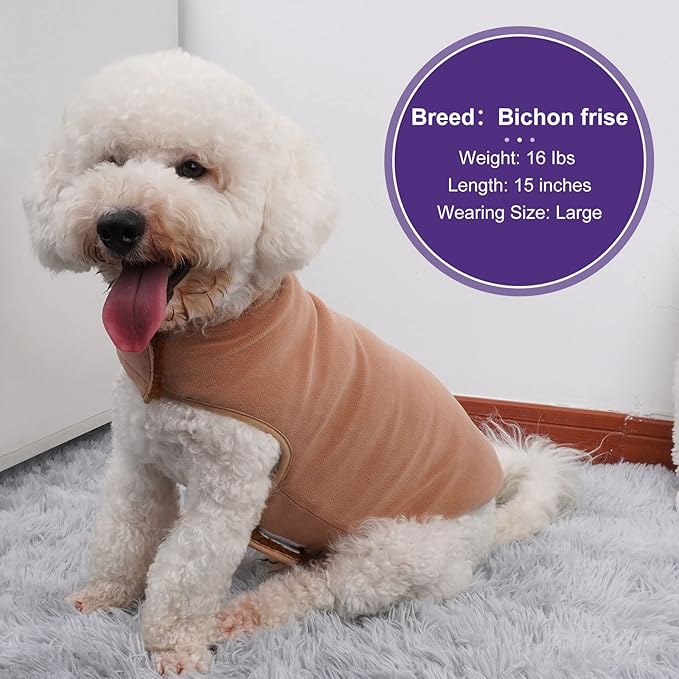 cyeollo Reversible Dog Coat Thick Turtleneck Fleece Furry Clothes Doggie Jacket for Cold Weather Winter Warm Dog Coats for Small Dogs Apparel Brown, S