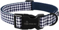 ARING PET Dog Collar, Cute Adjustable Comfortable Cotton Navy White Plaid Pet Collars for Small Medium Large Male Female Boy Girl Dogs-Medium