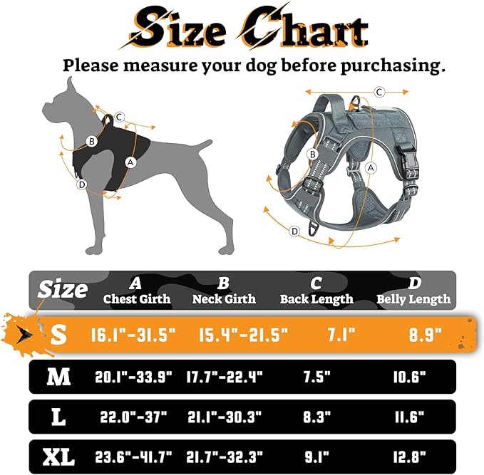 rabbitgoo Dog Harness Small Sized No Pull, Tactical Service Pet Vest with Molle and Control Handle, Adjustable and Reflective Military Harness for Easy Walking and Training, Grey, S