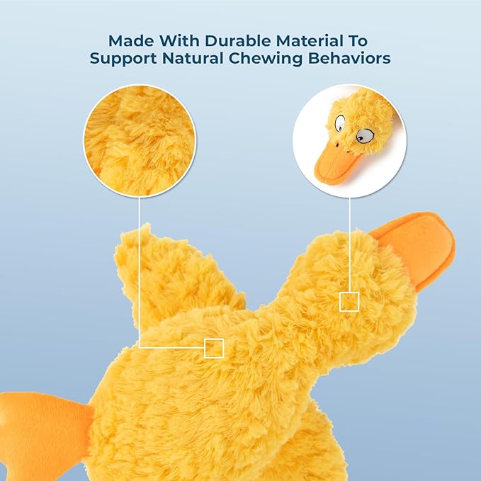 Best Pet Supplies Ducky Doodle Squeaky Crinkle Plush Toy for Small and Medium Breed Puppies or Dogs – Ducky Doodle (Gold), Large