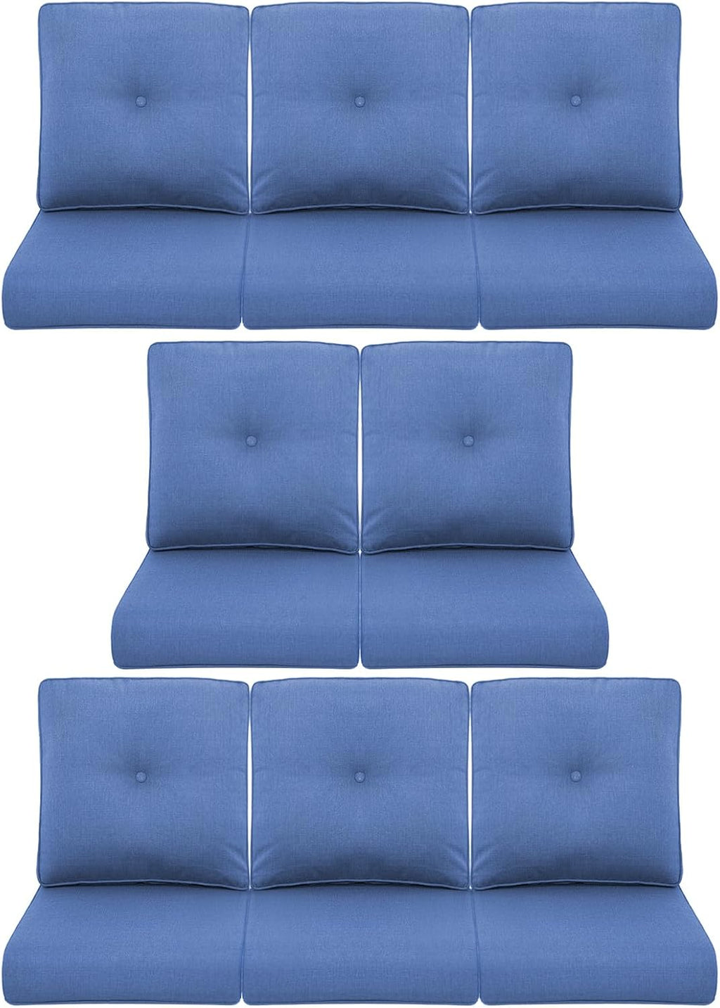 8-Piece Outdoor Patio Cushion Set - Fade & Water Resistant with Removable Olefin Cover, 22x24x4 Inch Memory Foam Cushions for Wicker Sectional Sofa – Blue/Buckle