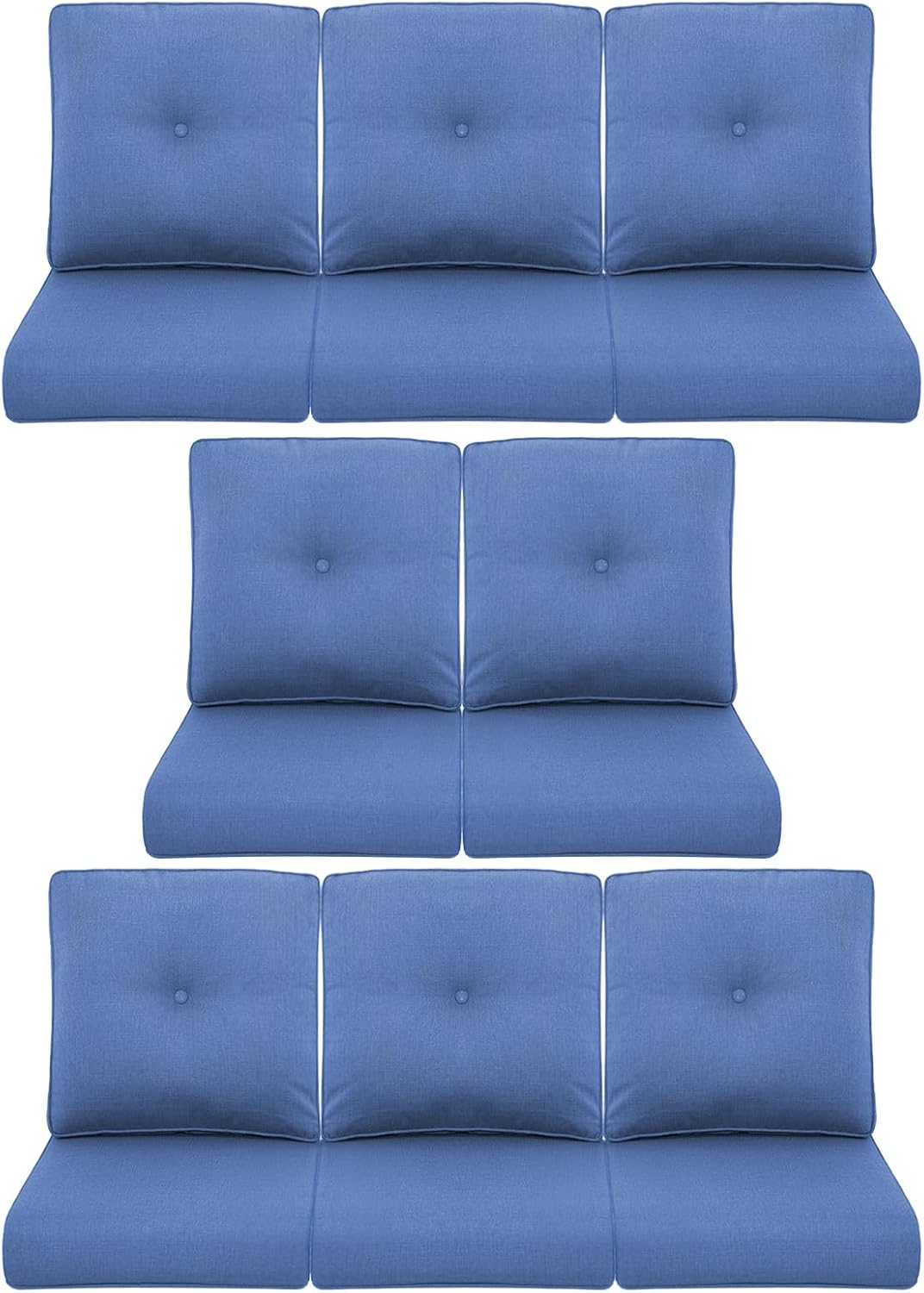 8-Piece Outdoor Patio Cushion Set - Fade & Water Resistant with Removable Olefin Cover, 22x24x4 Inch Memory Foam Cushions for Wicker Sectional Sofa – Blue/Buckle