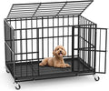 38 in Heavy Duty Dog Crate Steel Escape Proof, Indoor Double Doors and Lockable Wheels,Removable Tray, for Small and Medium Dog Breeds