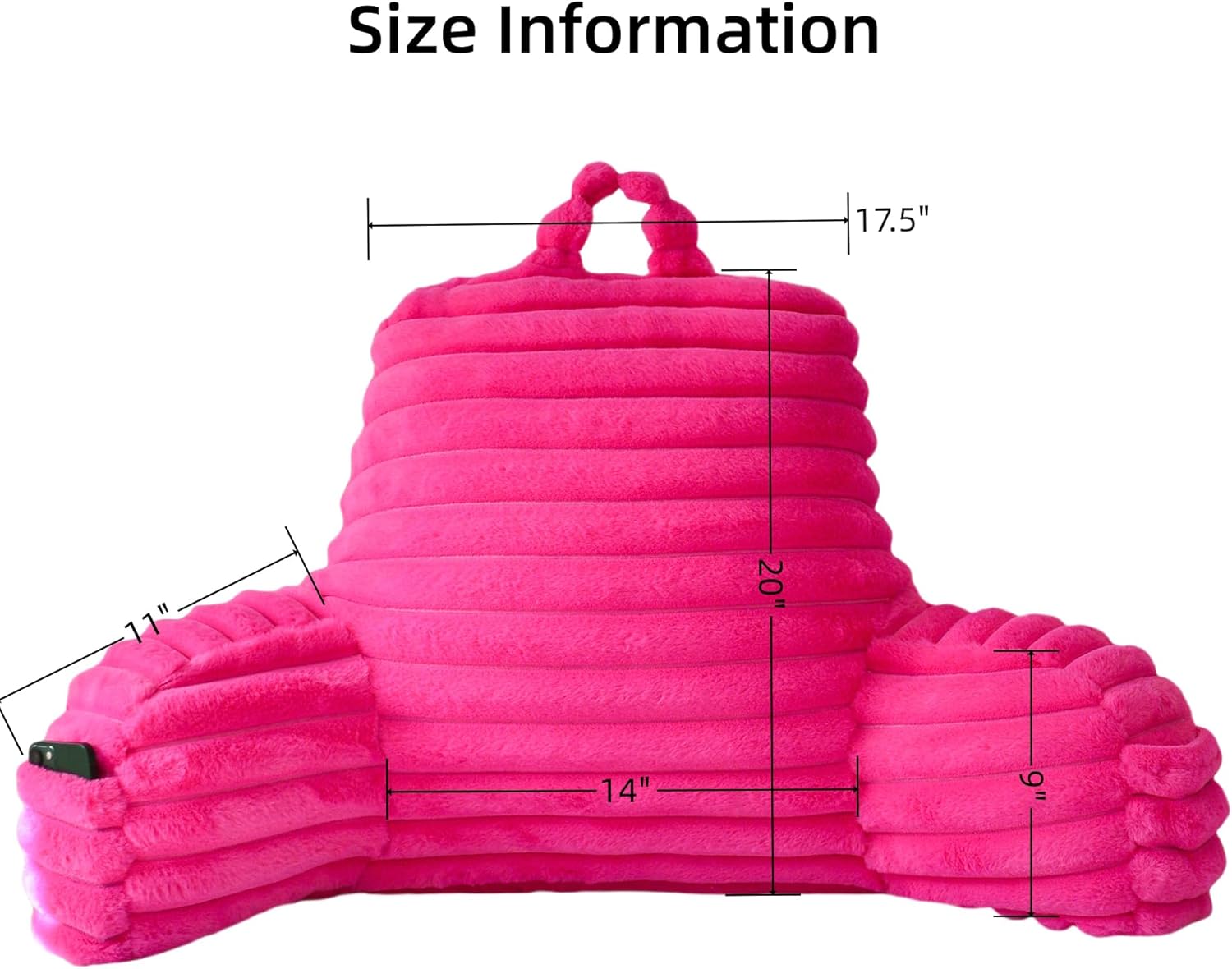 Yaoshuho Large Reading Pillow for Adults, Back Support Pillow for Sitting Up in Bed with Arms, Couch for Lounging Bedrest, Hot Pink
