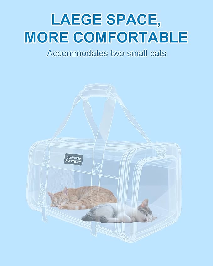 Soft-Sided Large Cat Carrier for 2 Cats, Spacious Foldable Pet Travel Carrier for Large Cats up to 25 Lbs, Double Cat Bag with Shoulder Strap, 20x13x13 Inch, Fits Maine Coon and Small Dogs, Blue