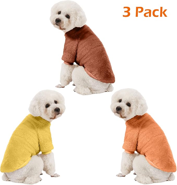 Dog Sweater, 3 Pack Dog Sweaters for Small Dogs, Dog Clothes for Small Dogs Girl Boy, Ultra Soft and Warm Puppy Sweater Dog Coat for Winter Christmas (Orange+Coffee+Yellow, XXS)