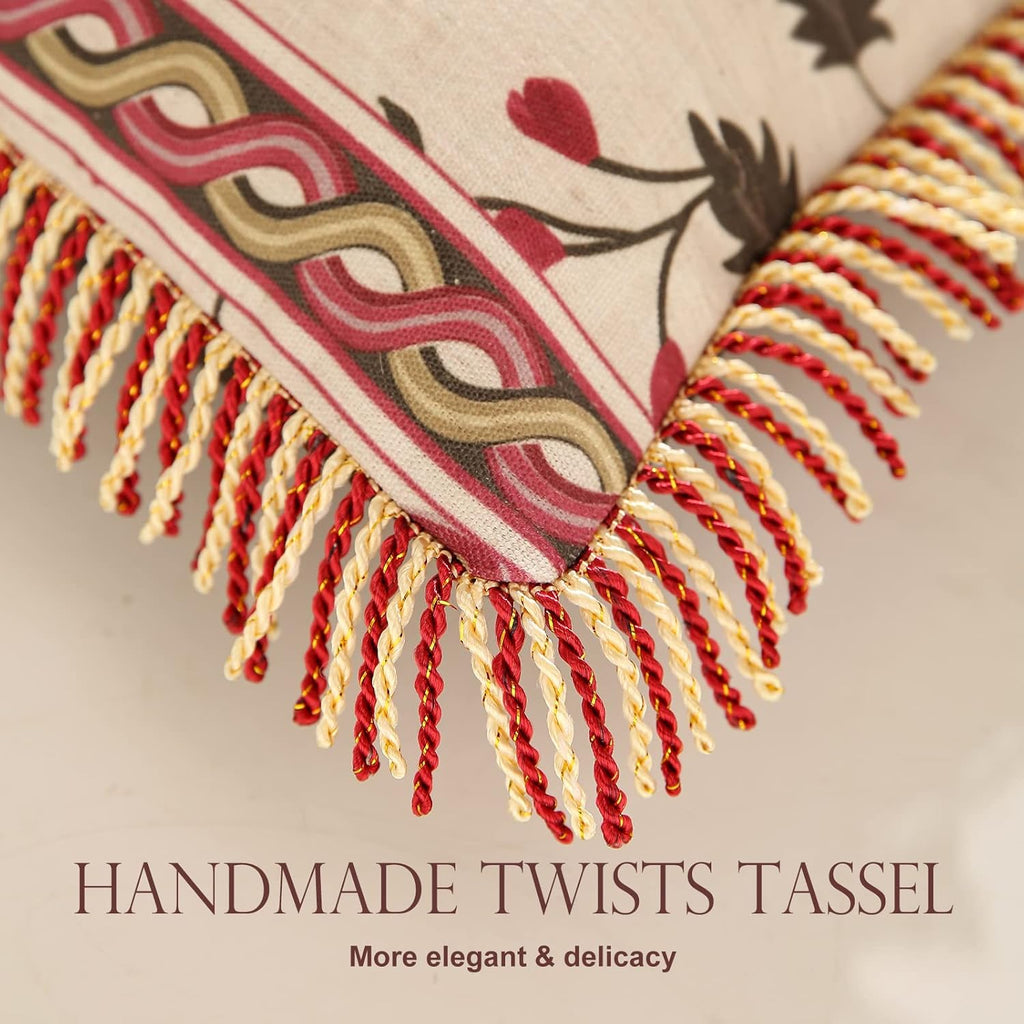 patdrea Designer Throw Pillow Covers 12"x20",Vintage Flowers and Bird Pattern Linen Pillowcases with Tassel Edges Pillows Cover for Couch,Decorative Rectangle Cushion for Living Room Outdoor Car