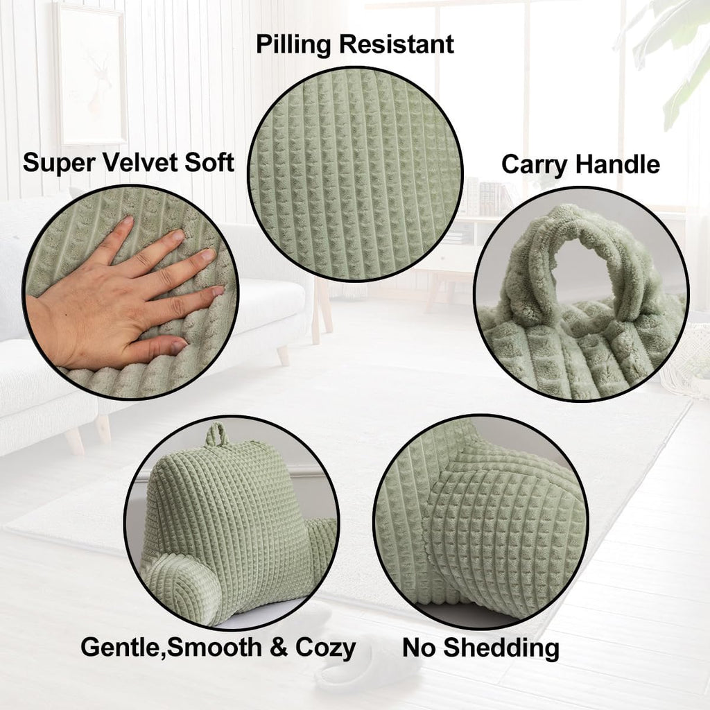 Holawakaka Reading Pillow for Bed and Sofa Couch Sitting Up, Backrest Pillows with Arms for Kids Teens Adults, Back Support Cushion for Lounging, Watching TV, Working on Laptop, Green