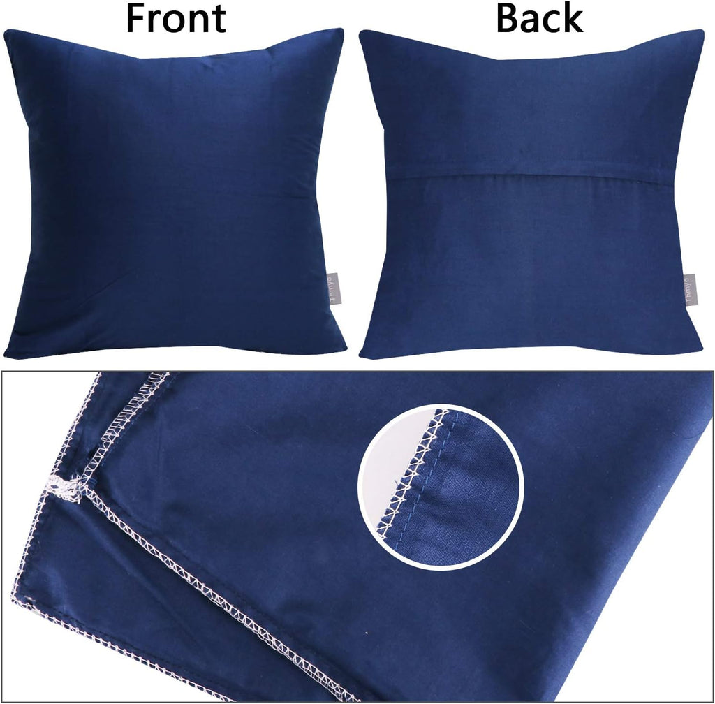 Thmyo 4-Pack 100% Cotton Comfortable Solid Decorative Throw Pillow Case Square Cushion Cover Pillowcase Sublimation Blank Pillow Covers Christmas DIY Throw Pillowcase(18x18inch/45x45cm,Midnight Blue)