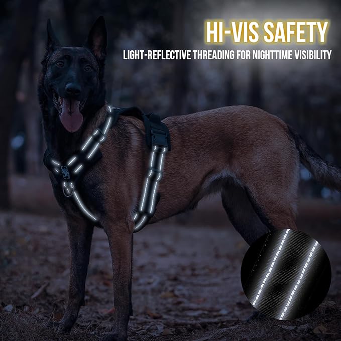 OneTigris Dog Harness, Soft Padding No Pull Dog Vest Harness, Durable High-Tensile Nylon, Adjustable Tactical Harness for Medium and Large Dogs with Reflective, 1 Handle, 3 D-Rings