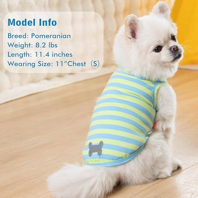 KYEESE 2Pack Dog Shirts Striped T Shirt Soft Tee for Small Dogs Cotton Tank Top Lightweight Sleeveless Vest Dog Clothes, Small,Blue+Striped
