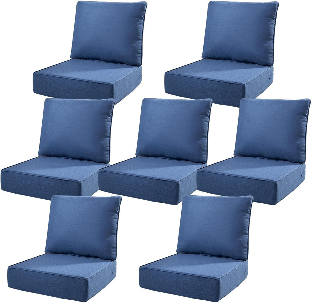 6" Thick Outdoor Cushions 22x24x6, 7-Set Deep Seat Patio Cushions with Removable Cover, Waterproof & Fade Resistant Replacement for Wicker Chair, Loveseat, Sofa - Blue