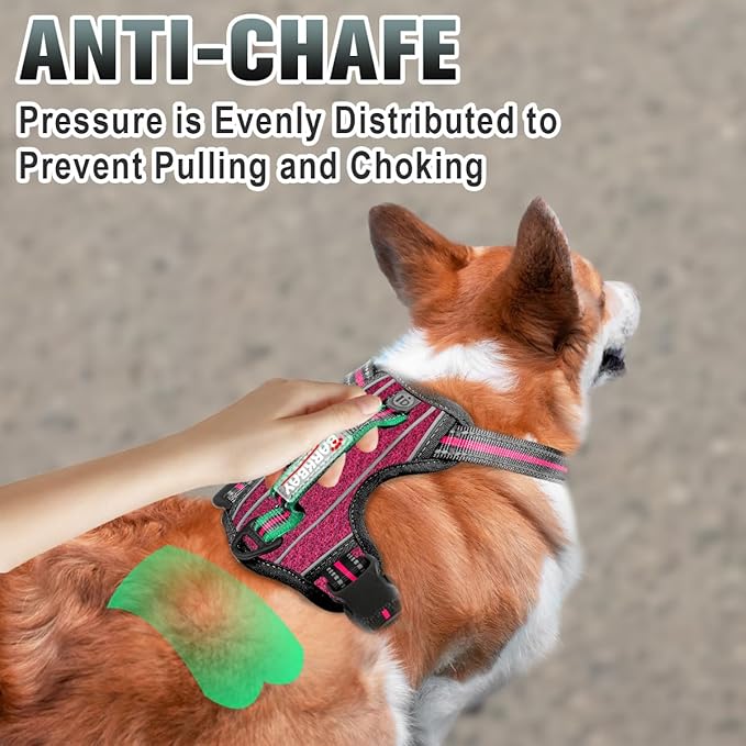 BARKBAY No Pull Dog Harness Large Reflective Dog Harness with Front Clip and Easy Control Handle for Walking Training Running with ID tag Pocket(Pink/Black,XS)