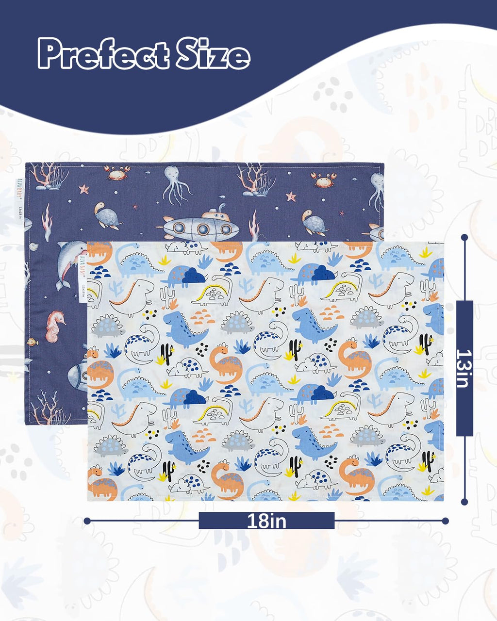 ALVABABY Toddler Pillowcases 2 Pack Organic Cotton Kids Pillow Cover Fit 13"x 18" or 12"x19" Envelope for Girl Boy Sleepy Travel