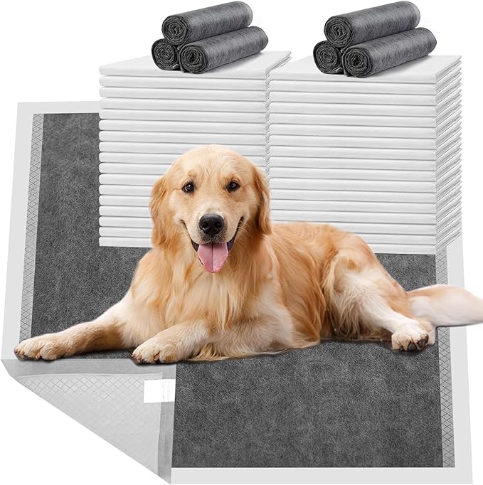 Dog Pee Pads Extra Large 28" x 34", 30 Count, Activated Carbon Charcoal Puppy Pads XL, Potty Pads for Dogs with Adhesive Sticky Tape, Disposable Training Bed Pads for Pets, Doggies, Cats