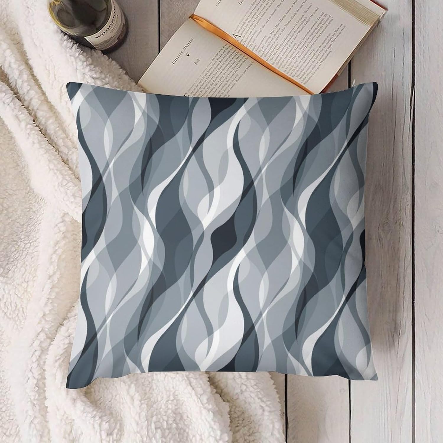 Blue Throw Pillow Covers Modern Abstract Blue and Grey Striped Decorations for Bedroom Living Room Farmhouse Sofa Pillows Bed Couch 22x22 Inch