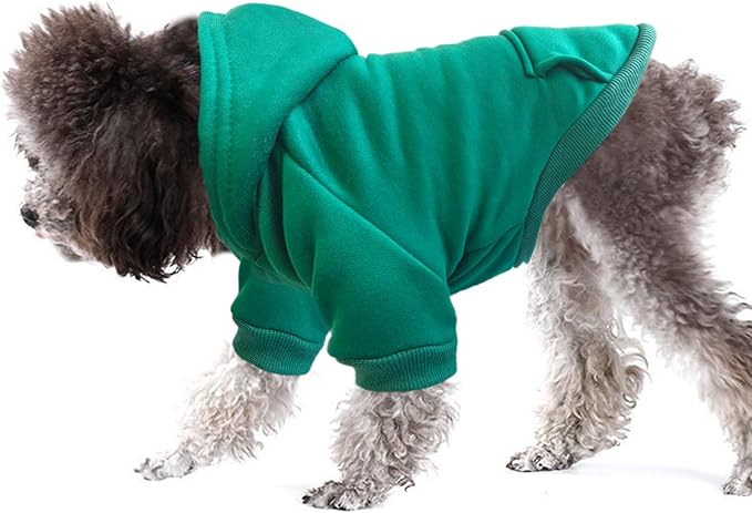Jecikelon Winter Dog Hoodie Sweatshirts with Pockets Warm Dog Clothes for Small Dogs Chihuahua Coat Clothing Puppy Cat Custume (Green, Medium)