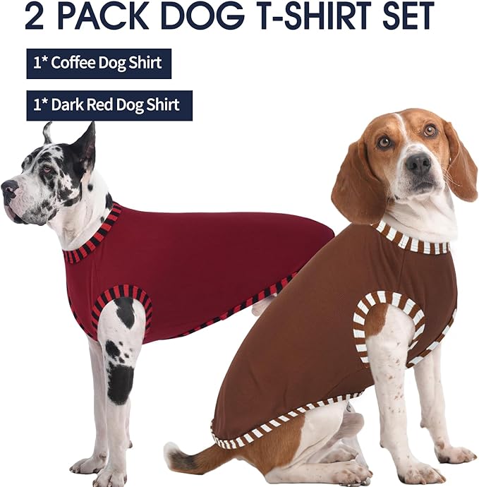 IECOii 2Pack Dog T-Shirts for Large Dogs | Breathable & Lightweight Fabric, Easy-On Design for Doberman, Machine Washable, Coffee+DarkRed, 4XL