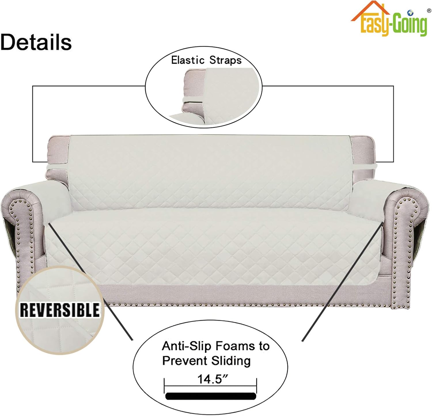 Easy-Going Sofa Slipcover Reversible Loveseat Sofa Cover Couch Cover for 2 Cushion Couch Furniture Protector with Elastic Straps for Pets Kids Dog Cat (Oversized Loveseat, Ivory/Ivory)