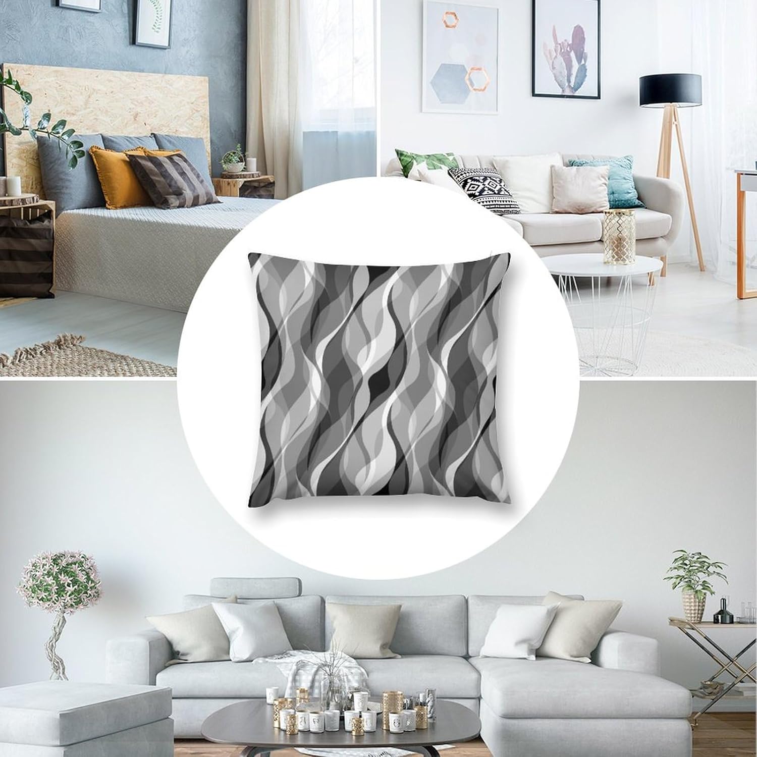 Grey Throw Pillow Covers Modern Abstract Black and Grey Striped Decorations for Bedroom Living Room Farmhouse Sofa Pillows Bed Couch 20x20 Inch
