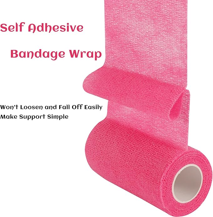 6 Rolls Elastic Self Adhesive Bandage Wrap 4 Inch, Breathable Non Woven Cohesive Bandage, Vet Wrap for Dogs, Ankle Sprains Swelling Medical First Aid Tape, Sports Athletic Tape Color