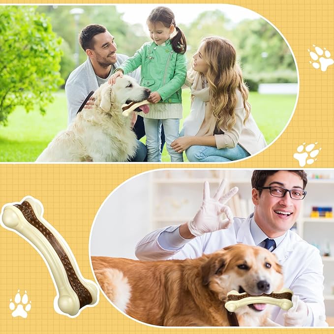 Sosation 6 Pcs Dog Toys for Aggressive Chewers Nylon Beef Flavor Bones Tough Puppy Teething Toys Puppy Chew Bones for Large Medium Small Breed Dogs Puppies Pets Chew Toys(Large Medium)