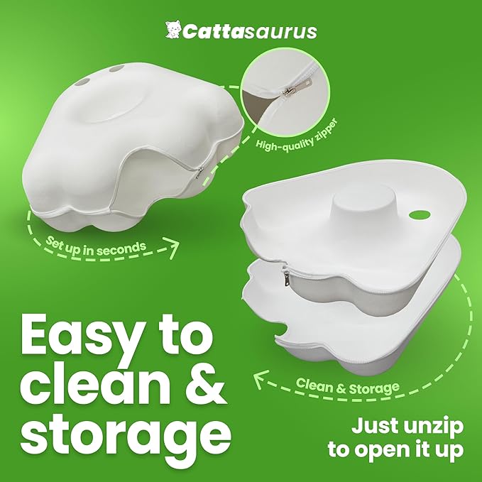 Cattasaurus Unique Gothic Peeka-Boo Cat Cave Duo Jumbo Set, Extra Spacious for Multiple & Large Cats 15+ lbs, Scratch Detachable Cat Beds for Indoor Cats, Washable Tunnel Bed