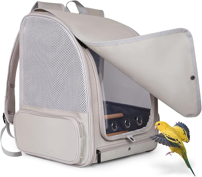 Cockatiel Carrier Backpack for Small to Medium Bird, Portable Bird Travel Carrier Cage with Standing Perches and Metal Tray, Breathable Transport Bag for Parakeet, Budgie, Conure, Cockatiel, Parrot