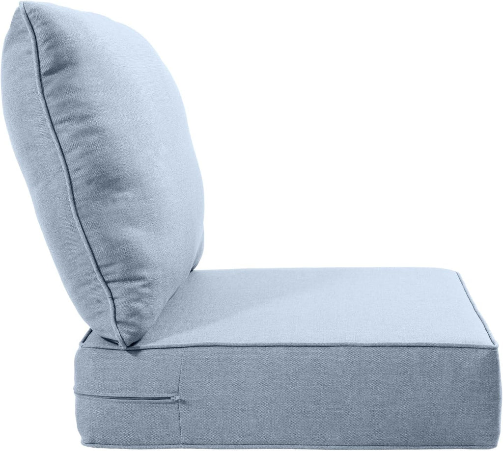 Luxury 22x24/22x25 6-Inch Outdoor Cushions - Water Resistant 1 Set Zippered Patio Chair Cushion for Wicker Dining Rocking Swivel Chairs Loveseat Couch Sectional Sofa - Baby Blue