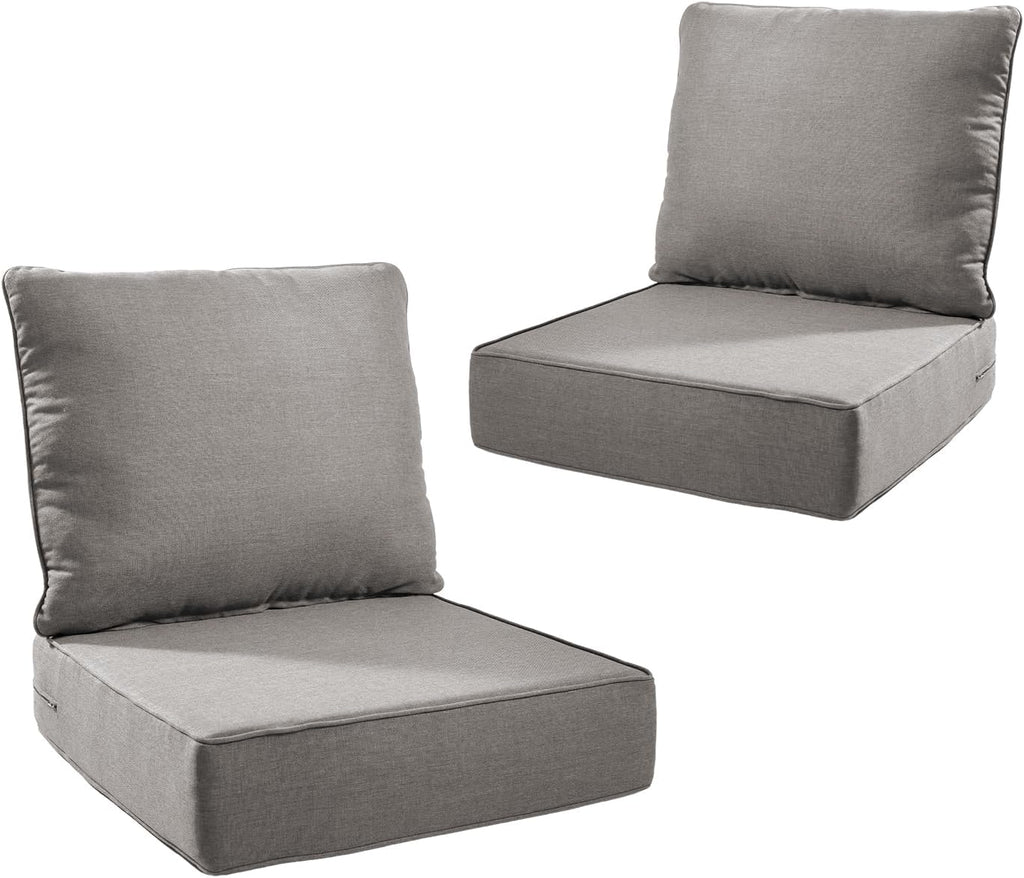 Outdoor Cushion Set for Furniture Patio Furniture, UV Resistant, Water Resistant - 6 Inch Thick Foam Garden Cushions– 22x24 Inch Patio Seat Covers for Chair/Sofa/Couch | Grey | 2-Pack |