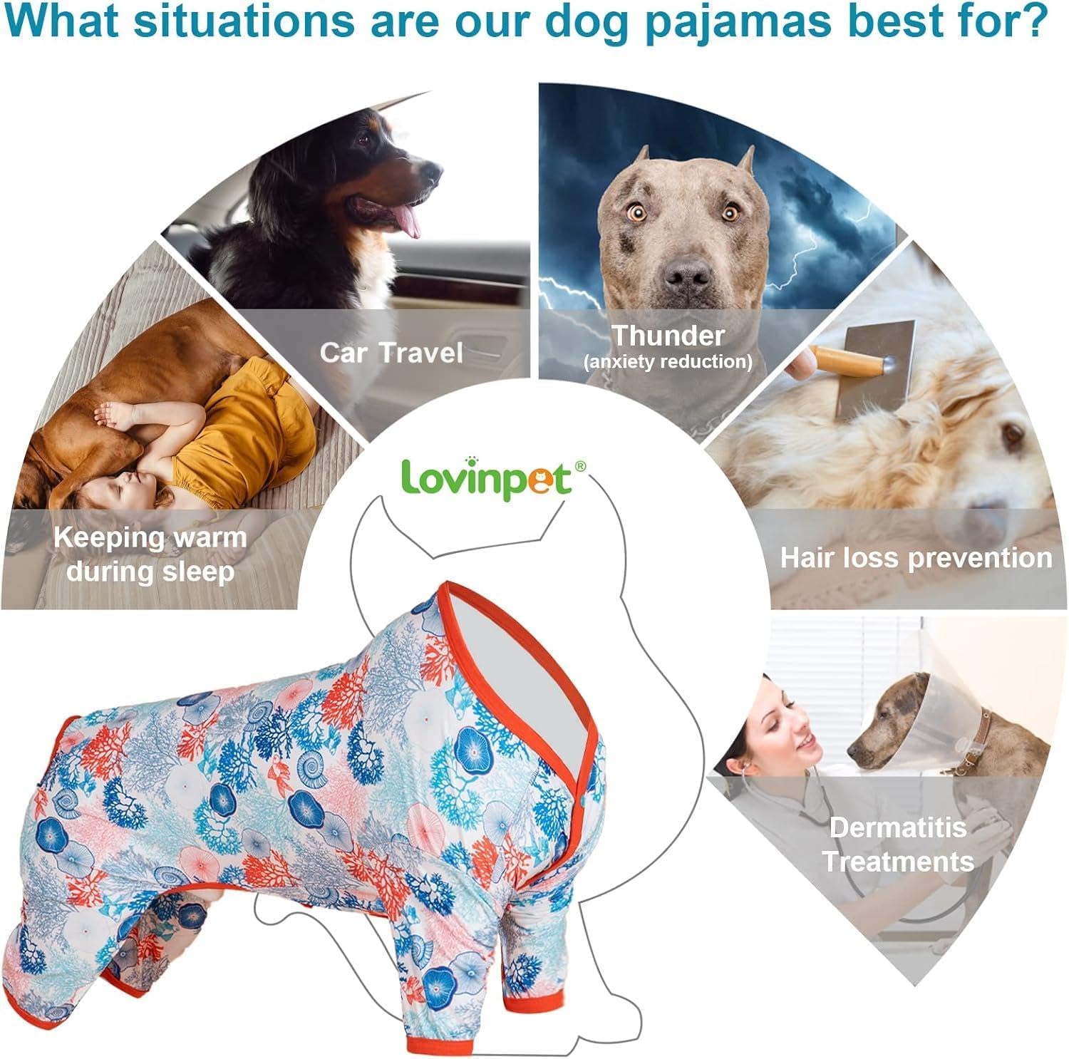 LovinPet Pajamas Outfit, Undershirt for Dog Coats, Lightweight Soft Fabric, Coral Trees and Shells Print, UV Protection Shirt, Easy to Wear Adorable Dog Clothes, Blue, M