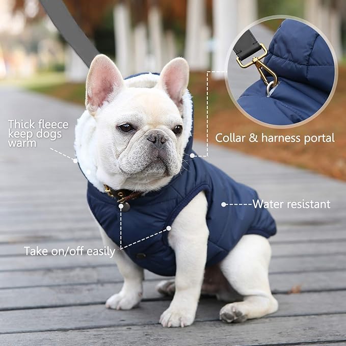 Fleece Hoodie, Windproof Waterproof Coat, Winter Warm Jacket, Cold Weather Pet Apparel Clothes Vest for Small Medium Large Dogs (3XL, Blue)