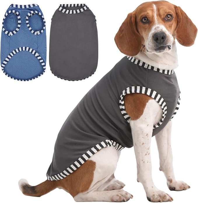 IECOii 2 Pack Summer Dog Shirt | Stretchy Fade-Resistant Fabric, Machine Washable Convenient,Home & Outdoor Clothes Fit for Medium Breeds, Grey+Blue, XL