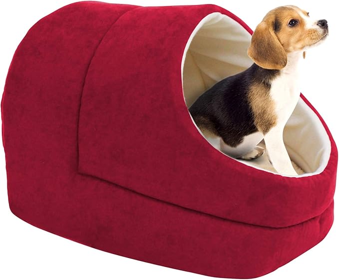 4 in 1 Self Warming Burrow Cat Bed, Pet Hideway Sleeping Cuddle Cave (Burgundy-2)