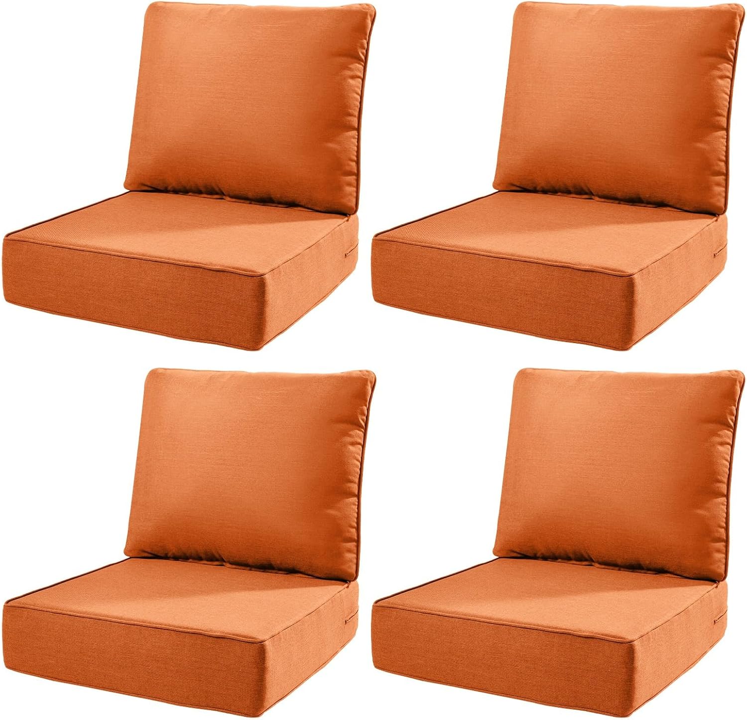 6" Thick Outdoor Cushions 22x24x6, 4-Set Deep Seat Patio Cushions with Removable Cover, Waterproof & Fade Resistant Replacement for Wicker Chair, Loveseat, Sofa - Orange