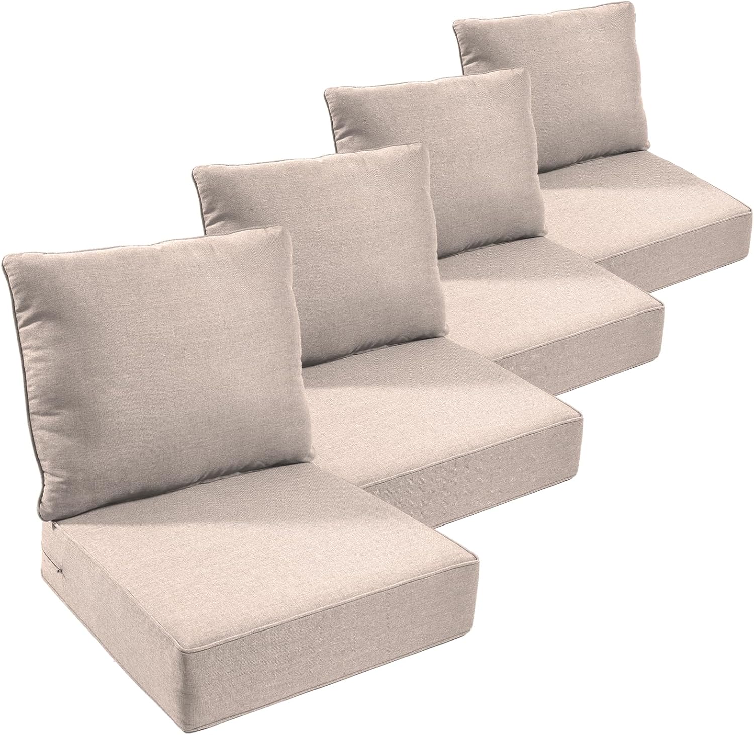 Outdoor Furniture Cushions, 6 inch Thick Seat Cushions for Outdoor Furniture, Waterproof 22x24 Patio Couch Cushions, Replacement Chair/Sofa Cushion, Include 4 Back & 4 Seat Cushion, Thick/Beige
