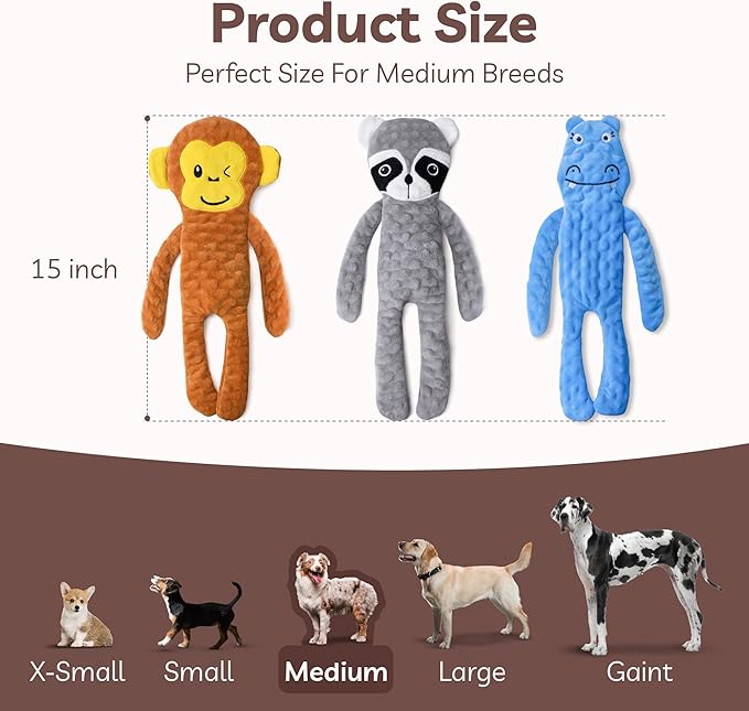 SHARLOVY No Stuffing Dog Toys Squeaky for Large Dogs, Crinkle Puppy Teething Toys to Keep Them Busy, Plush Interactive Doggie Long Lasting Chews for Aggressive Chewers