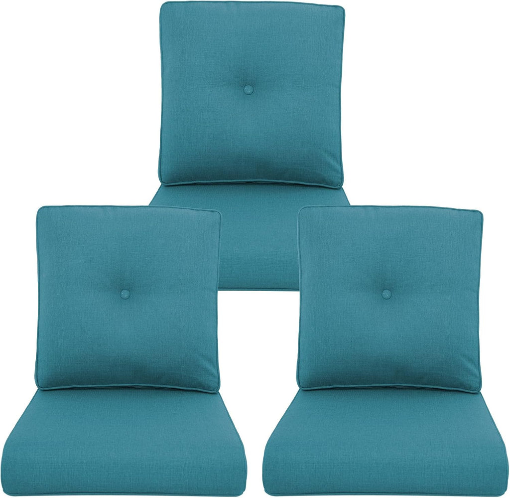 Outdoor Chair Cushions 3 Packs - Outside High Back Thick Water-Resistant Cushion 22x24 with Zipper Cover for Patio Glider Rocking Chairs Loveseat Couch – Peacock Green/Buckle