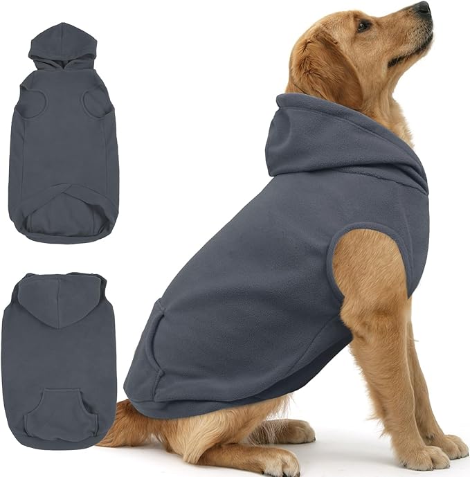IECOii Dog Sweatshirt for Large Dogs, Hooded Fleece Vest with Leash Hole, XXXL Dogs Sweater for Giant Breed,Warm Polar Fleece Large Dog Hoodie for Fall Winter,Labrador,Doberman, Grey, 3XL