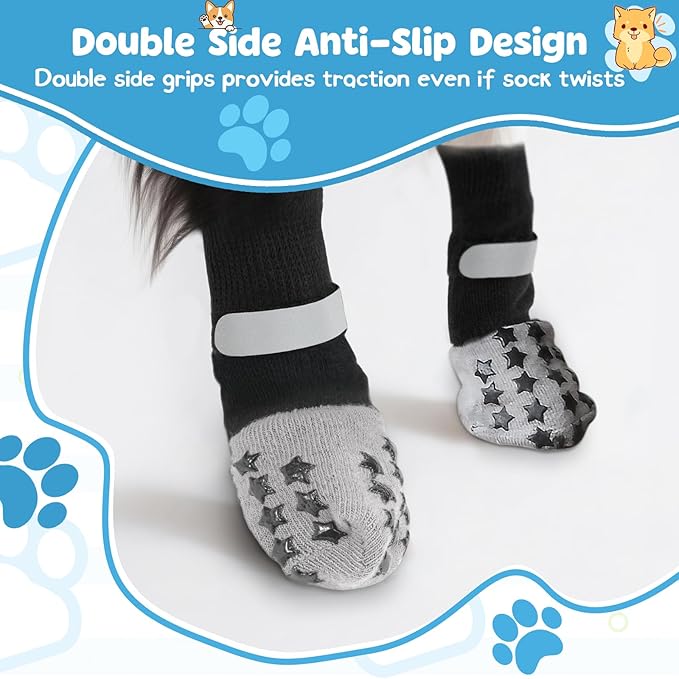 HeavenEye Dog Socks for Hardwood Floors, Anti Slip Dog Paw Protectors Shoes, Maximum Grip Prevent Licking Paws Slipping Hot Cold Pavement Boots for Small Medium Large Senior Dogs(Black Star, XS)