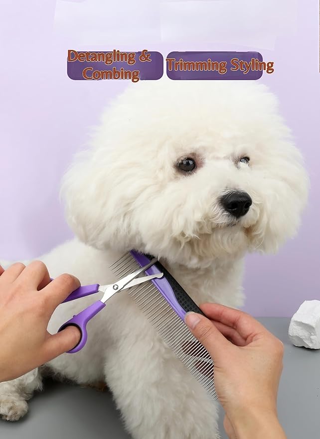 Pet Hair Grooming Tool Kit-9 Packs,Dog Cat Grooming Kit,Washing Gloves,Slicker Brush,Nail Trimming Tools,Dog Toothbrush,Comb and Grooming Scissors Set