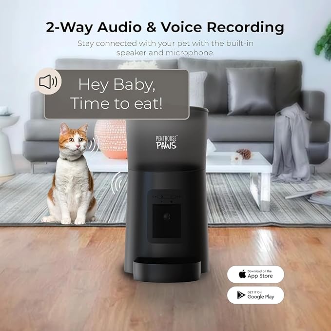 Smart HD Automatic Cat Feeder with 1080P Camera & Night Vision, 2-Way Audio, WiFi App Control, Anti-Jam 6L Cat Feeder with Backup Power, Easy to Clean, Schedules Up to 15 Meals for Cat & Dog, Black