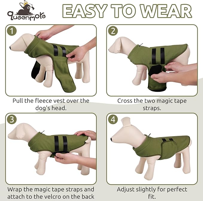 Queenmore XL Dog Sweaters, Soft Fleece Vest Pullover Dog Jacket with Leash Hole, Warm Winter Dogs Clothes Cold Weather Doggy Dachshund Sweater for Large Dogs Cats Boy or Girl (Army Green, XL)