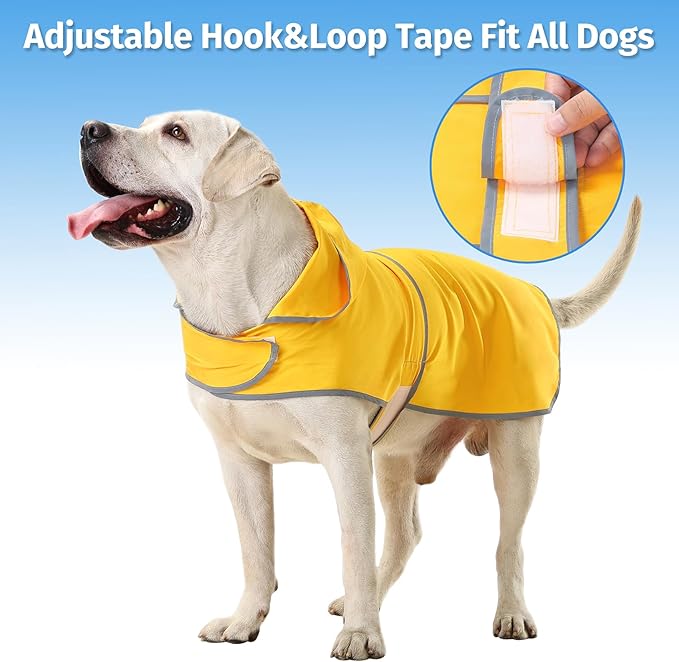 Dog Rain Coat for Large Dogs Waterproof Hooded Rain Jacket with Reflective Strips Leash Hole & Poncho Adjustable Fit (Yellow,XXL)