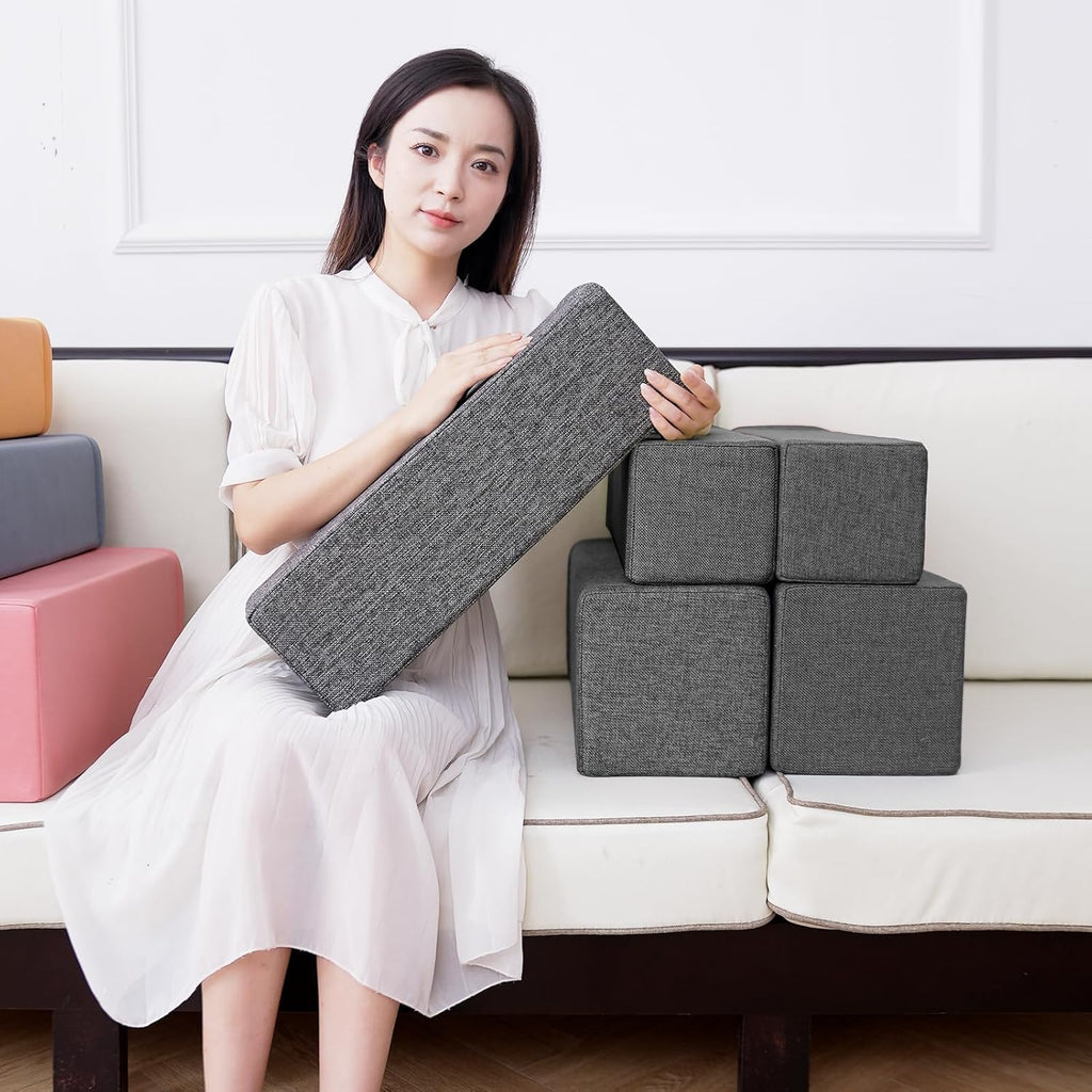 2 Pack Couch Arm Rest Pillow, 6''x6''x20'' Linen Cover, High Density Foam Armrest Cushion, Removable & Washable Elbow Support for Sofa, Bed, and Armchair (Dark Grey)