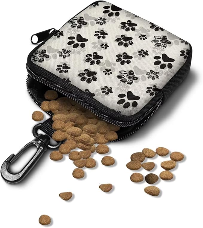 KEIAHUAN Paw Print Dog Treat Pouch Small Training Bag Portable Dog Treat Bag with Clasp & Zipper Closure Reusable Pet Treat Container Puppy Doggie Snack Reward Bags Mini Coin Purse Pocket