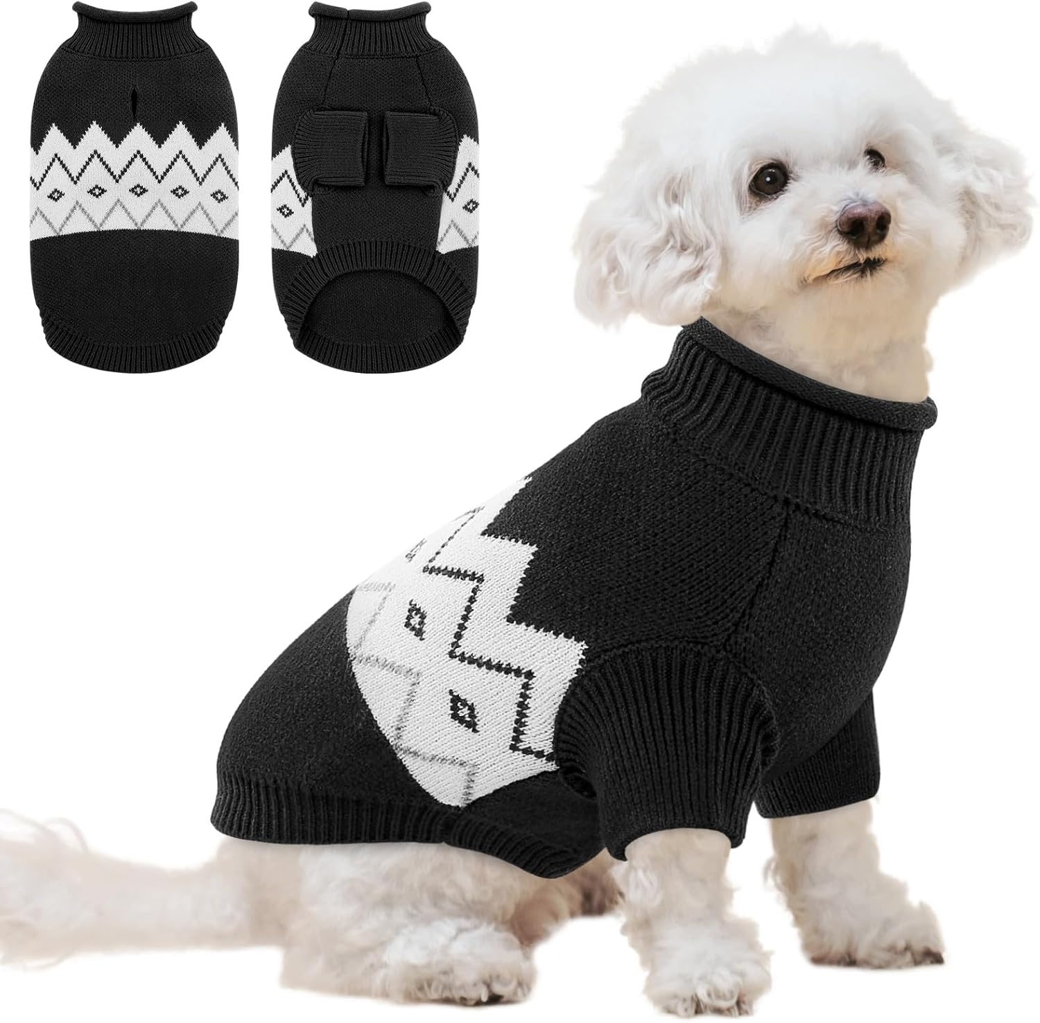 Queenmore Warm Dog Sweater, Soft Pet Knitwear, Knitted Pullover, Winter Pet Clothes for Small Medium Dogs Cats Black