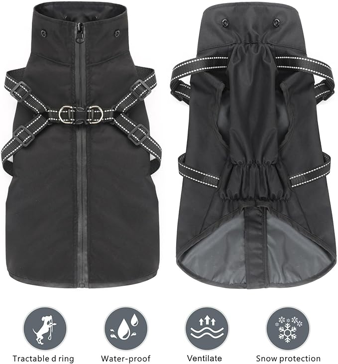 Mosucoirl Dog Raincoat Waterproof Dog Hoodie Reflective Dog Raincoat Hooded Adjustable Rain Jacket for Small Medium Large Dogs Puppies (Black, L)