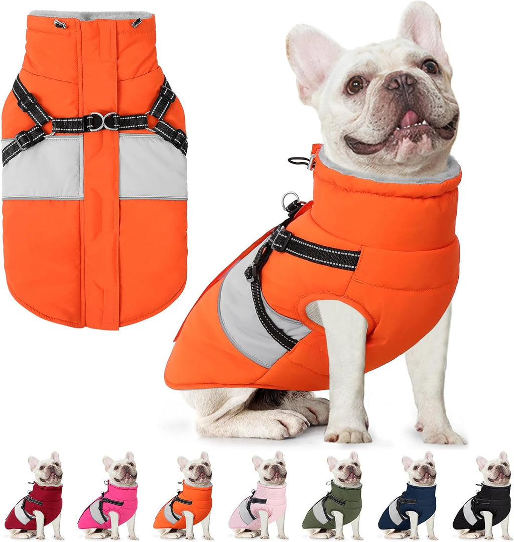 AOFITEE Dog Coat, Warm Dog Jacket with Harness Built in, Waterproof Coats for Small Dogs, Dogs Winter Coat Puffer Jacket with Zipper & Fleece Collar, Pet Snowsuit Sweater for Chihuahua Yorkshire, XS