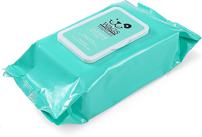 Wags & Wiggles Cleanse Hypoallergenic Wipes 100ct | Hypoallergenic Dog Wips 100 Count Package, Fragrance Free | Waterless Bathing to Keep Pets with Sensitive Skin Clean (FF22031) (Pack of 2)